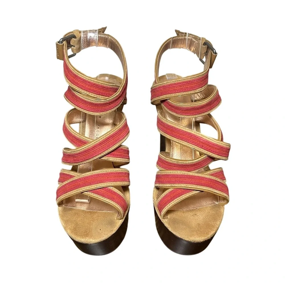 *RARE* Marc by Marc Jacobs Wedge Platform Pink Red Strappy‎ Sandals Heels 8